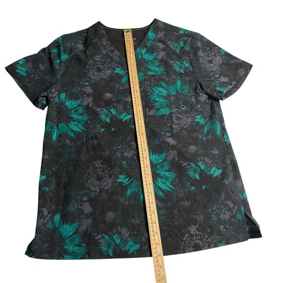 Cherokee Infinity Mens Scrub Top Size Medium Green Black Texture Burst 1 Pocket - Picture 5 of 7